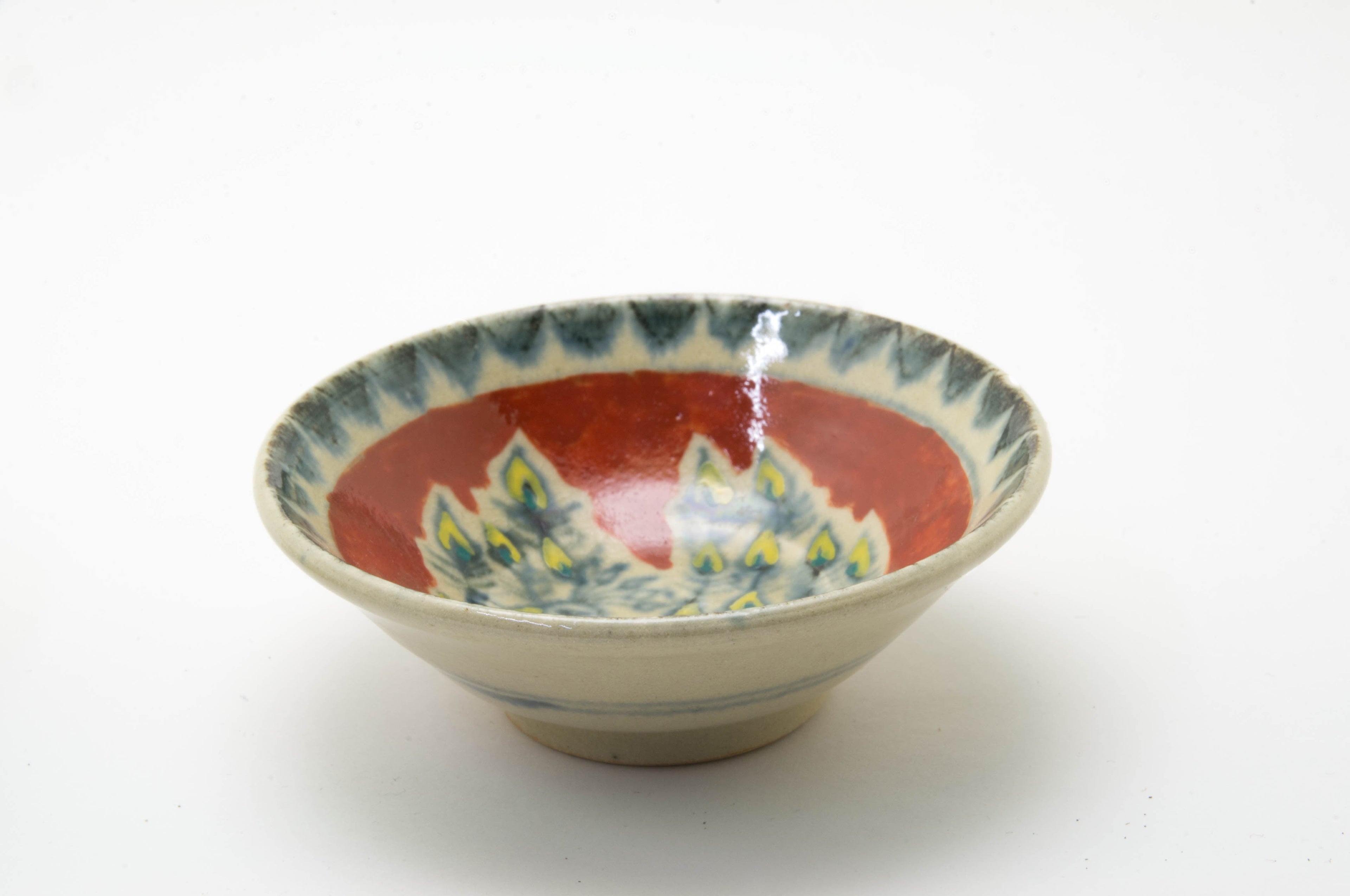 Porcelain Sake Cup with Peacock Drawn in AnnanStyle by Yuki Ando