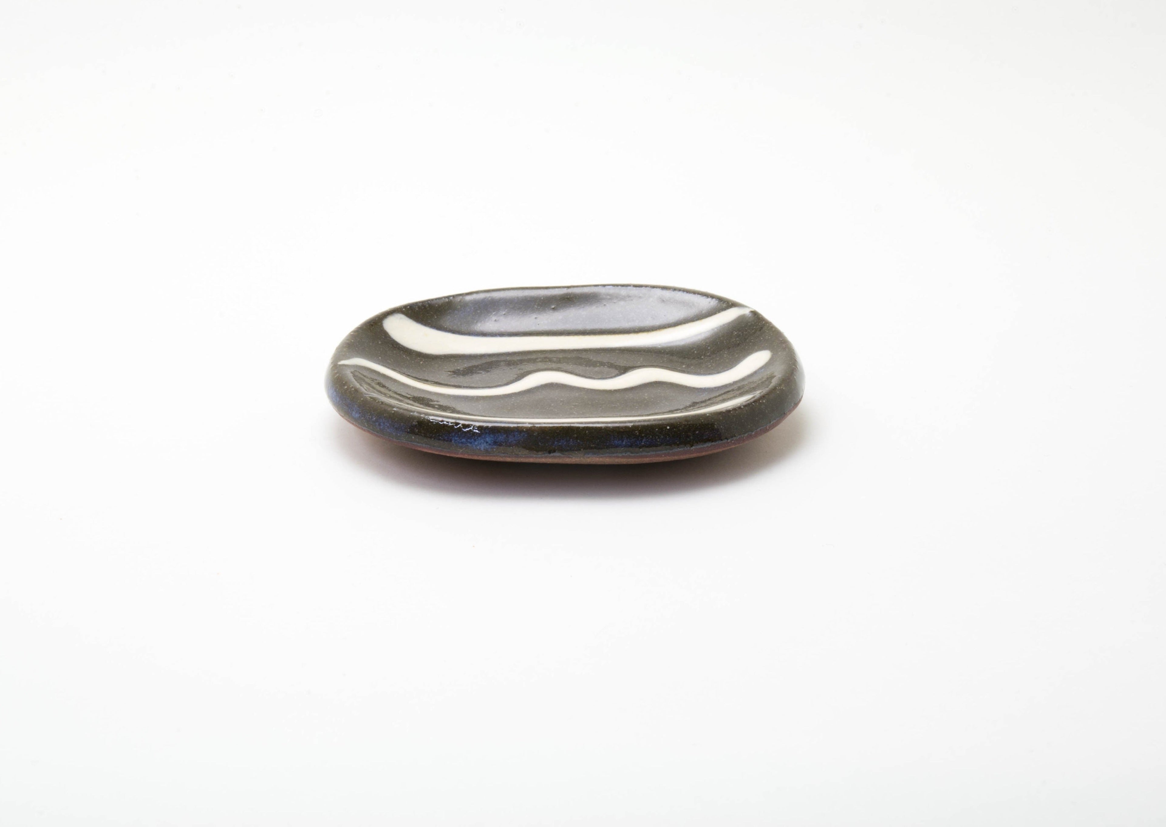 Small Black Slipware Earthenware Plate by Tansoh-gama