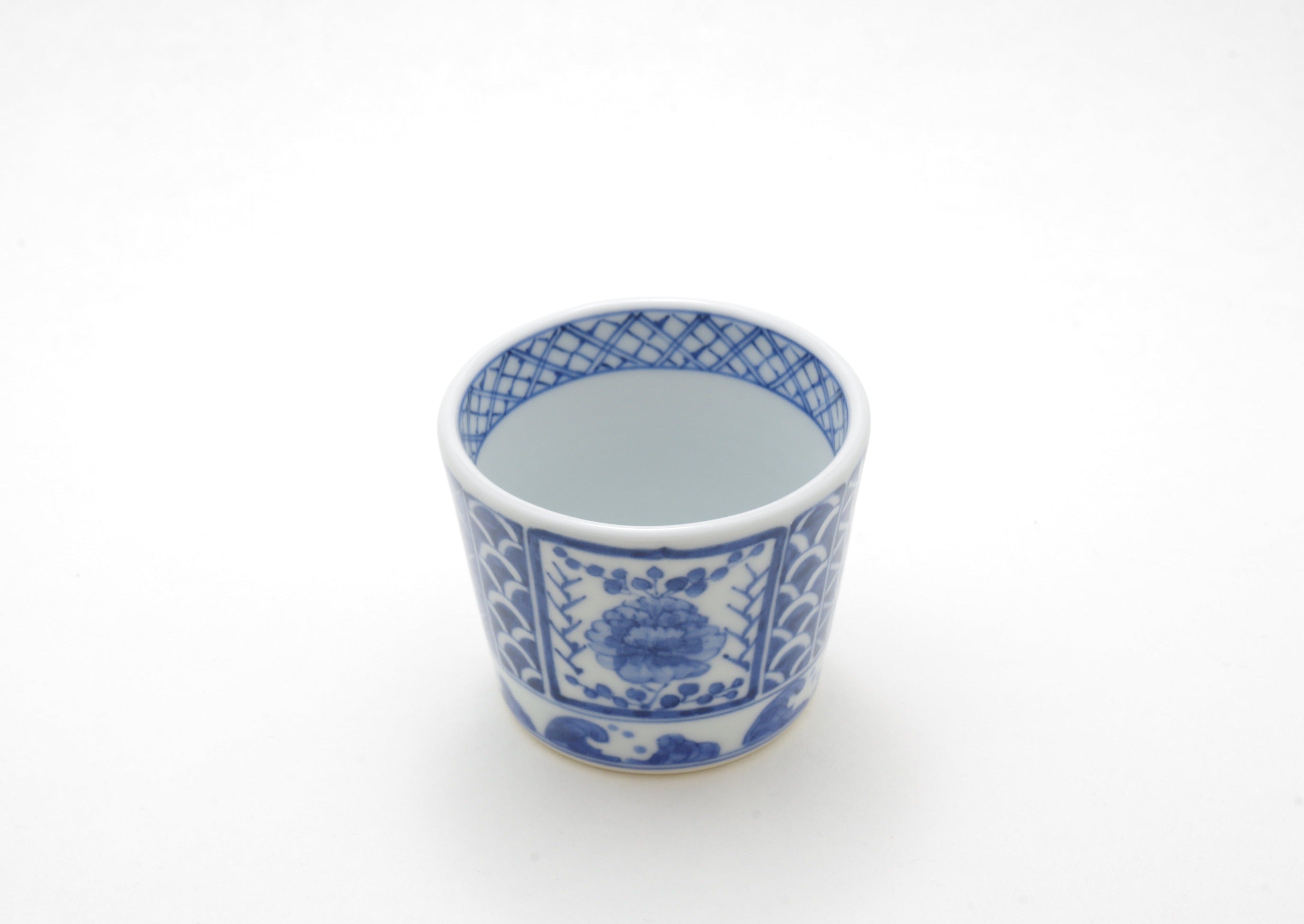 Porcelain Sake Cup with Hand-Drawn Tose Mallow by Yohki-gama