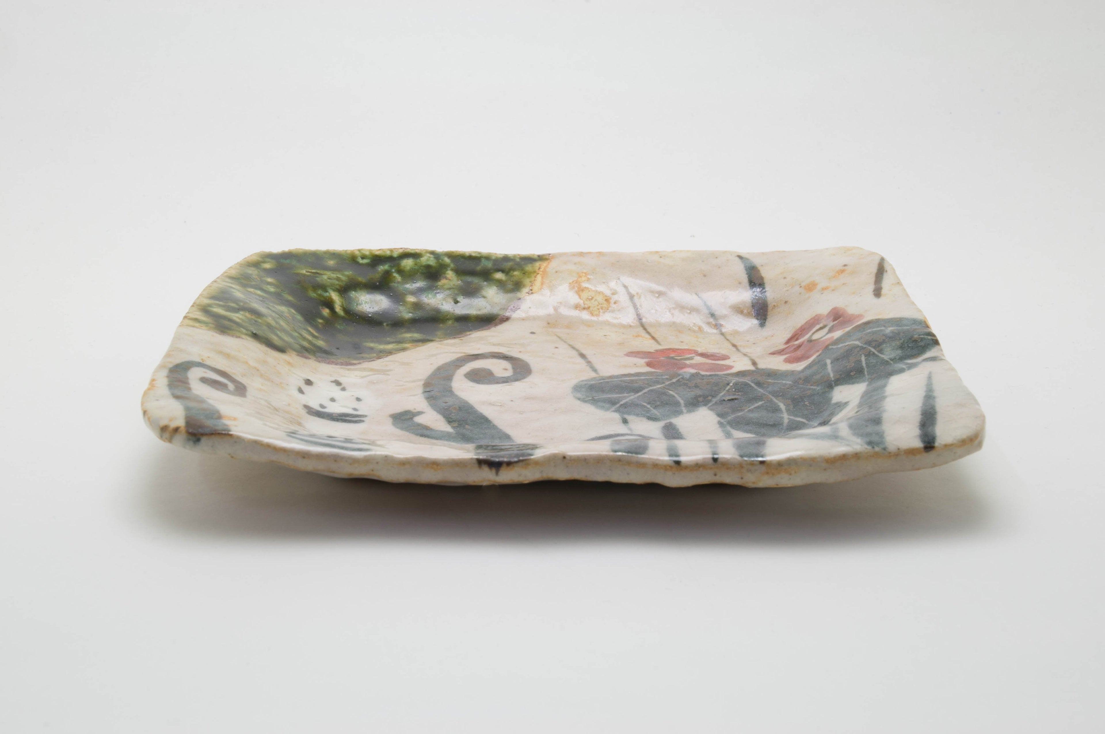 Earthenware Plate with Hand-Drawn Spring Scenery by Kazuji Sato