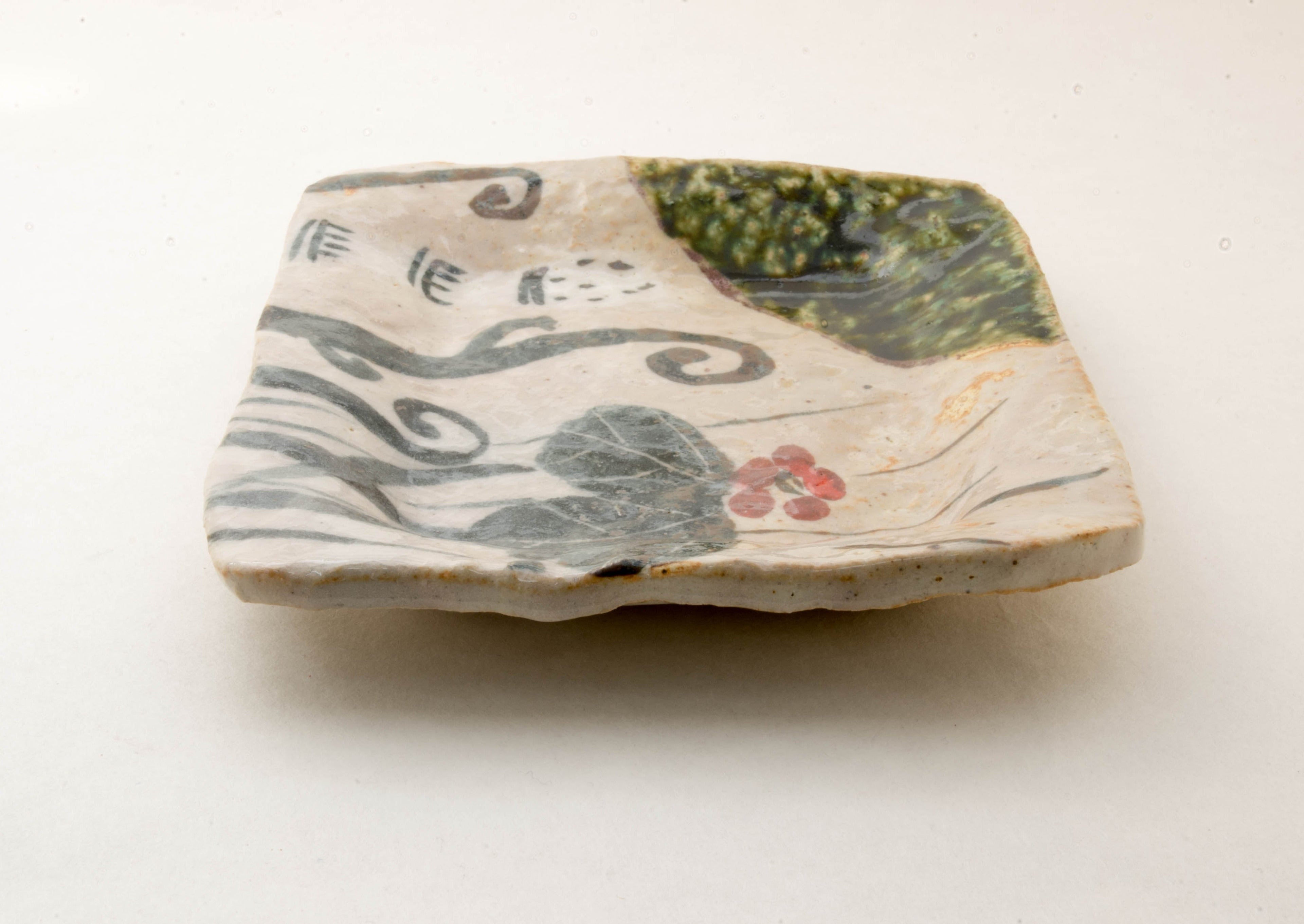 Earthenware Plate with Hand-Drawn Spring Scenery by Kazuji Sato