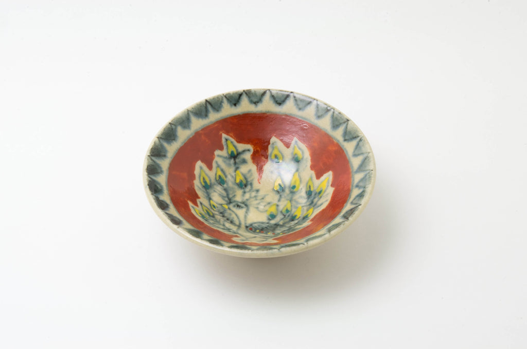 Porcelain Sake Cup with Peacock Drawn in AnnanStyle by Yuki Ando