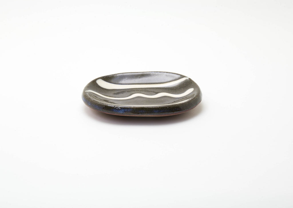 Small Black Slipware Earthenware Plate by Tansoh-gama