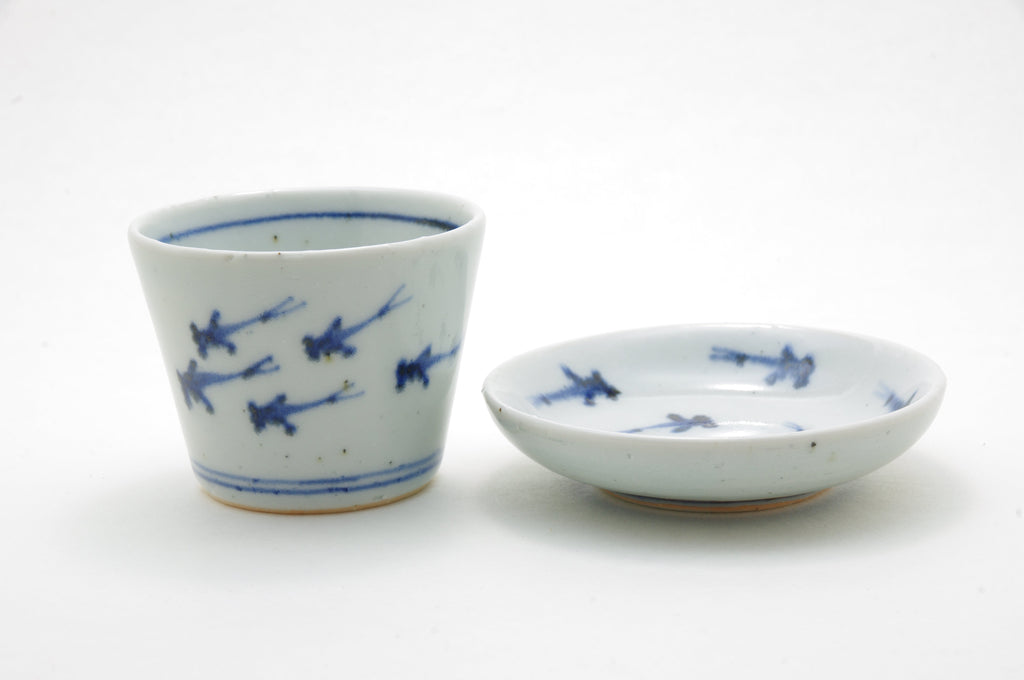 [set] Porcelain of Sake Cup and Plate by Nakata-gama