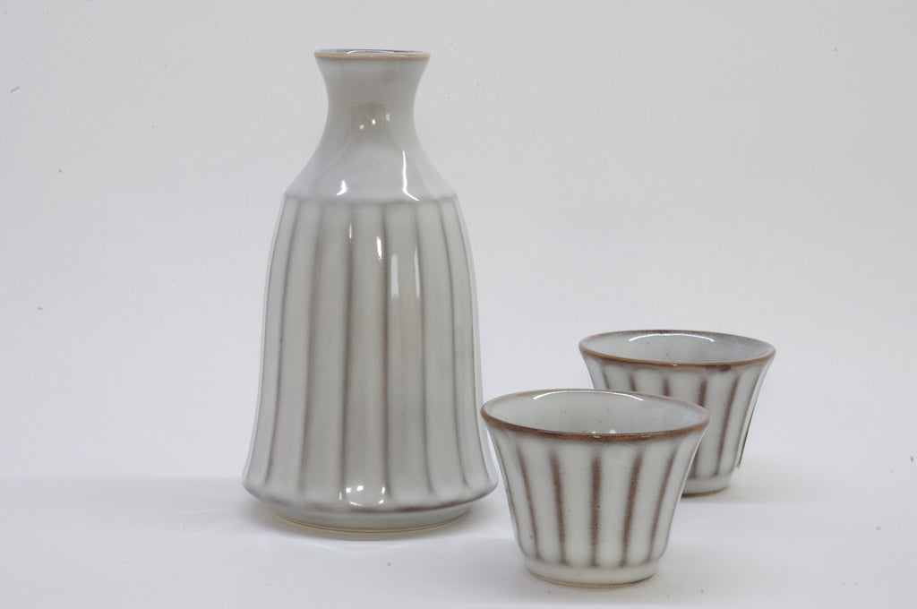 White Glossy Porcelain Tokkuri and Ochoko by Roots Japan