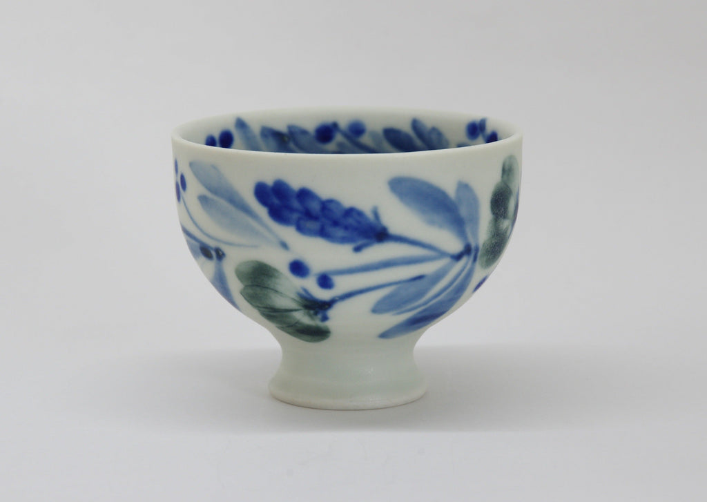 Matte Semi-Porcelain Sake Cup with Hand-Drawn Flower by Shiho Tanaka