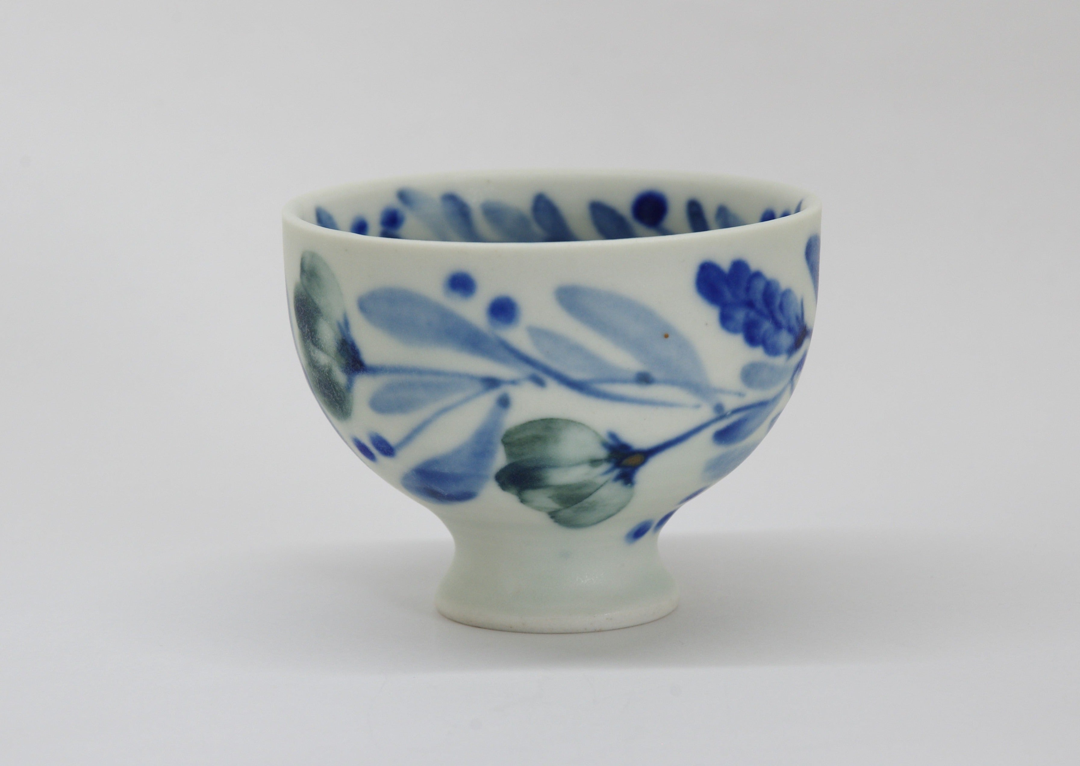 Matte Semi-Porcelain Sake Cup with Hand-Drawn Flower by Shiho Tanaka